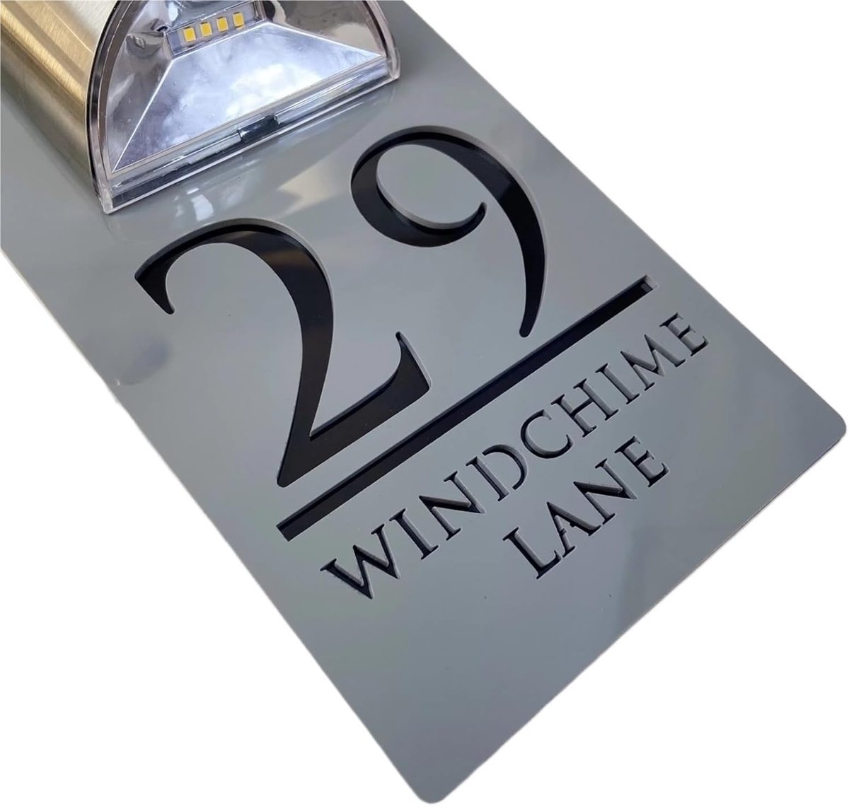 Huisnummer - Adresverlichting - Huis Verlichten - Op Zonne-energie - 25 x 15 cm - Grijs Zwart