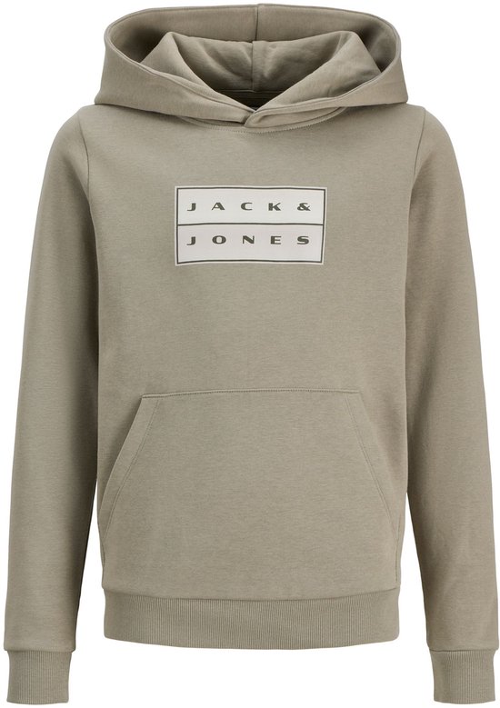 Lichtgroene hoodie voor jongens met 'JACK & JONES' logo op de borst en kangoeroezak.