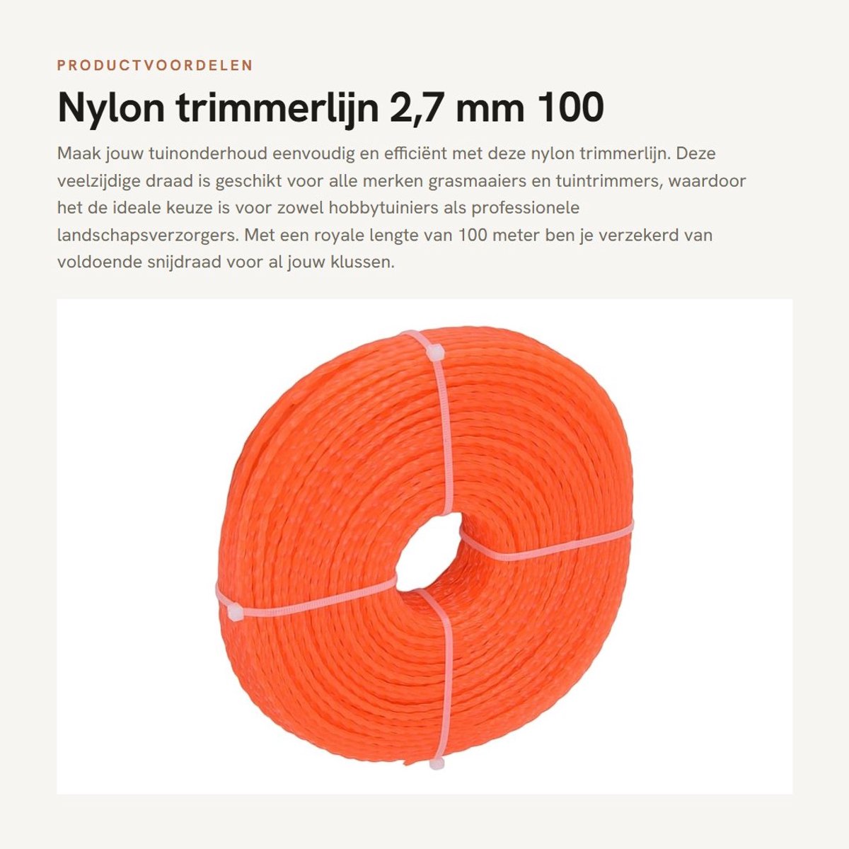Dailygoods - Nylon trimmerlijn - 2,7 mm - 100 meter draadlengte - Geschikt voor grasmaaiers en tuintrimmers - Hoogwaardige snijdraad - Veelzijdig gebruik