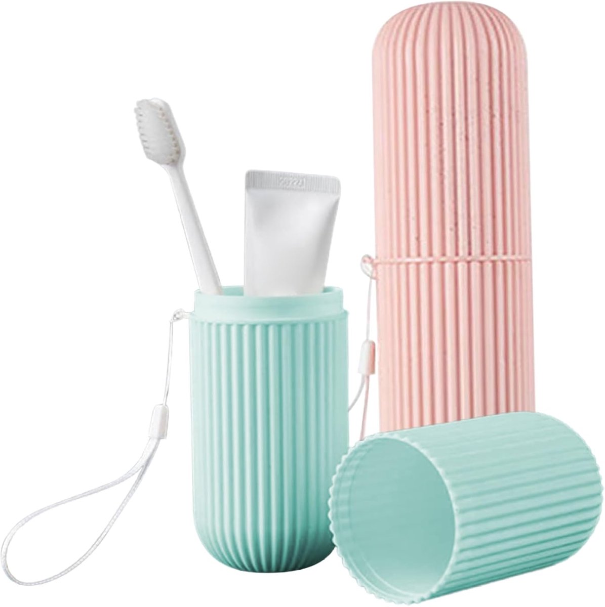 Tandenborstel Hoesjes - Reis Etui - Hygiënisch Opbergen - Stofdicht Ontwerp - 2 Stuks - Roze Groen