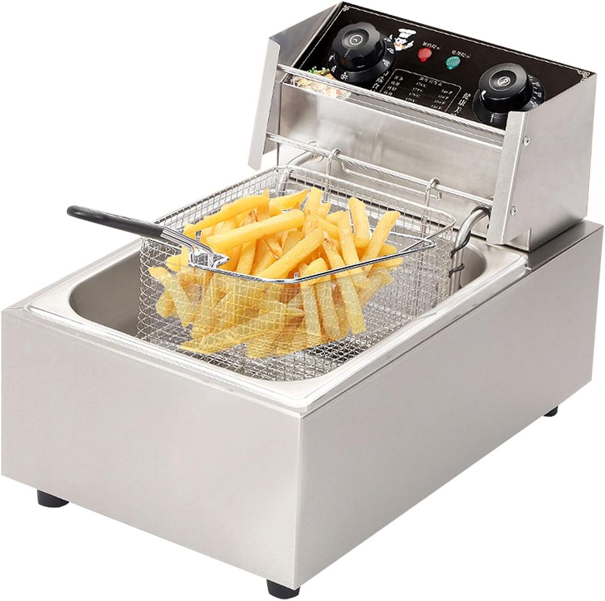 Elektrische Frituurpan Professionele Frituurketel Thuis Frituren Instelbare Temperatuur 10L Zilver