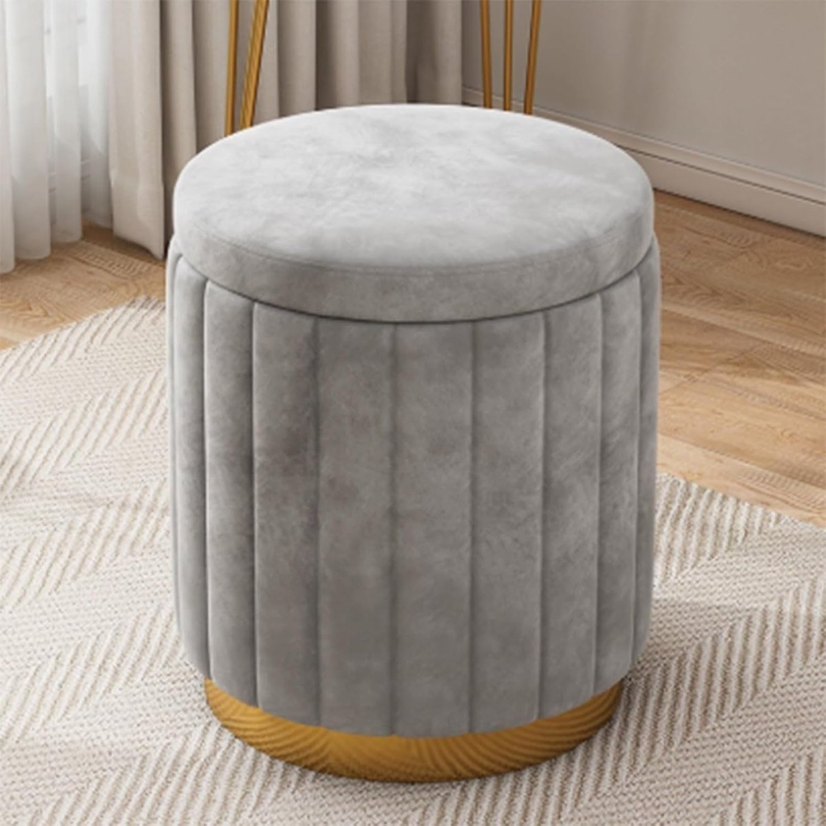 Opbergpoef Fluweel - Voetenbank Kruk - Woonkamer Decoratie - Afneembaar Deksel - 43x34 cm