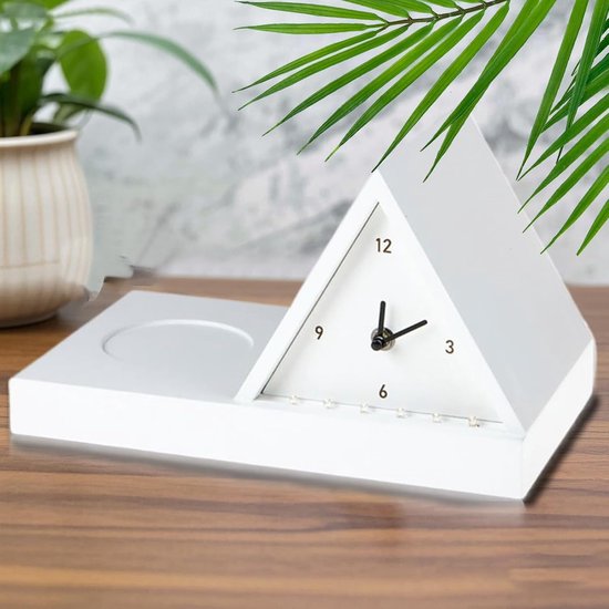 Verlichte wekker - Nachtkastje organizer - Comfortabel lezen - Ergonomisch ontwerp - 18 cm breed - Wit — afbeelding 4