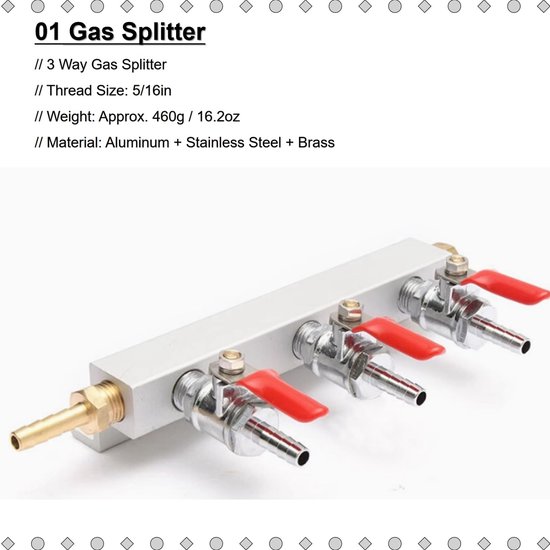 CO2-gasverdeler, duurzaamheid van gasverdeler, 3-weg gasverdeler met afsluitklep voor BBQ-grillverwarmer, propaanapparaten — afbeelding 4