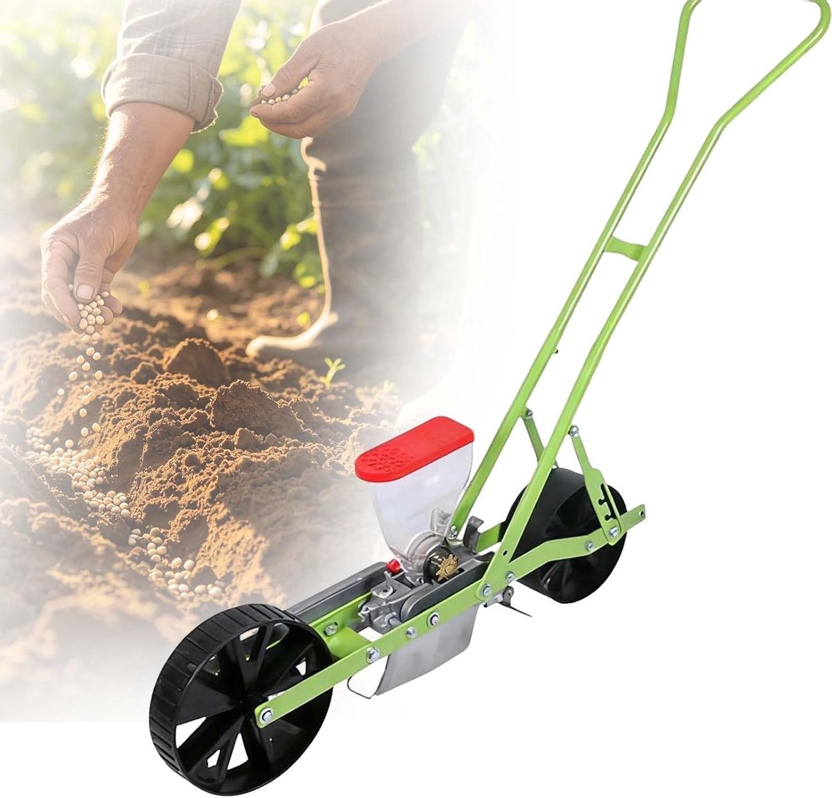Handmatige Zaaimachine - Tuin Zaaihulp - Precisie Zaaien - Verstelbare Rijafstand - 90 cm Lengte - Groen