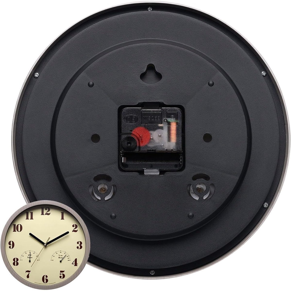 Wandklok Buiten - Klok met Thermometer - Weer Monitoren - Waterdicht Niet-tikkend - 25.7cm Diameter - Antiek Zwart