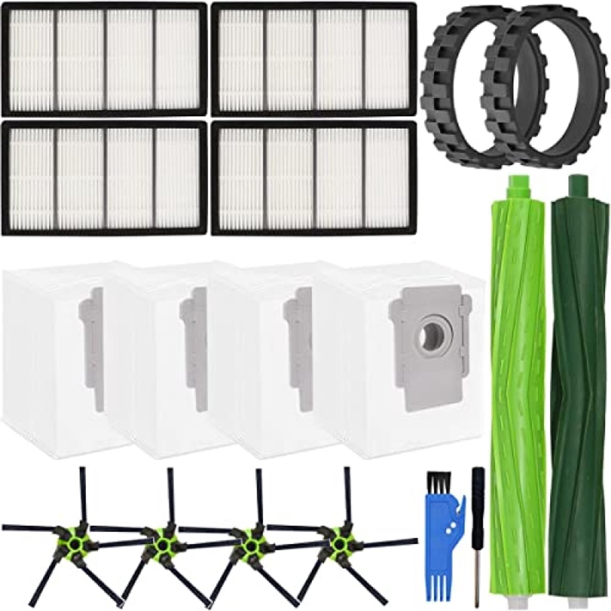 PromoHome Vervangingsset voor iRobot Roomba S9 (9150) S9+ (9550) - Rubberborstels, Zijborstels, Filters, Stofzakken en Wielbanden