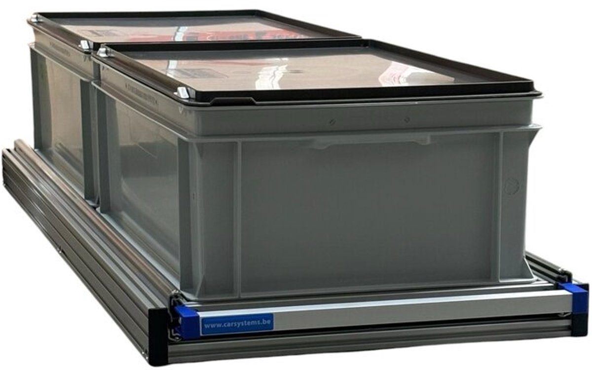 Schuifframe eenhandsbediening 120x40 cm in aluminium met 2 bakken met deksel