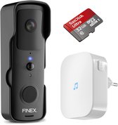 Finex Video Deurbel - Inclusief binnenbel, SD kaart 32GB & batterijen - Dag en nachtmodus - T-ring geluid - Zonder abonnement - Draadloze deurbel - Deurbel met camera