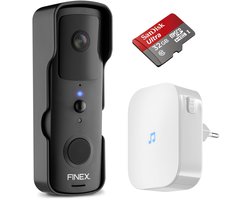 Finex Video Deurbel - Inclusief binnenbel, SD kaart 32GB & batterijen - Dag en nachtmodus - T-ring…