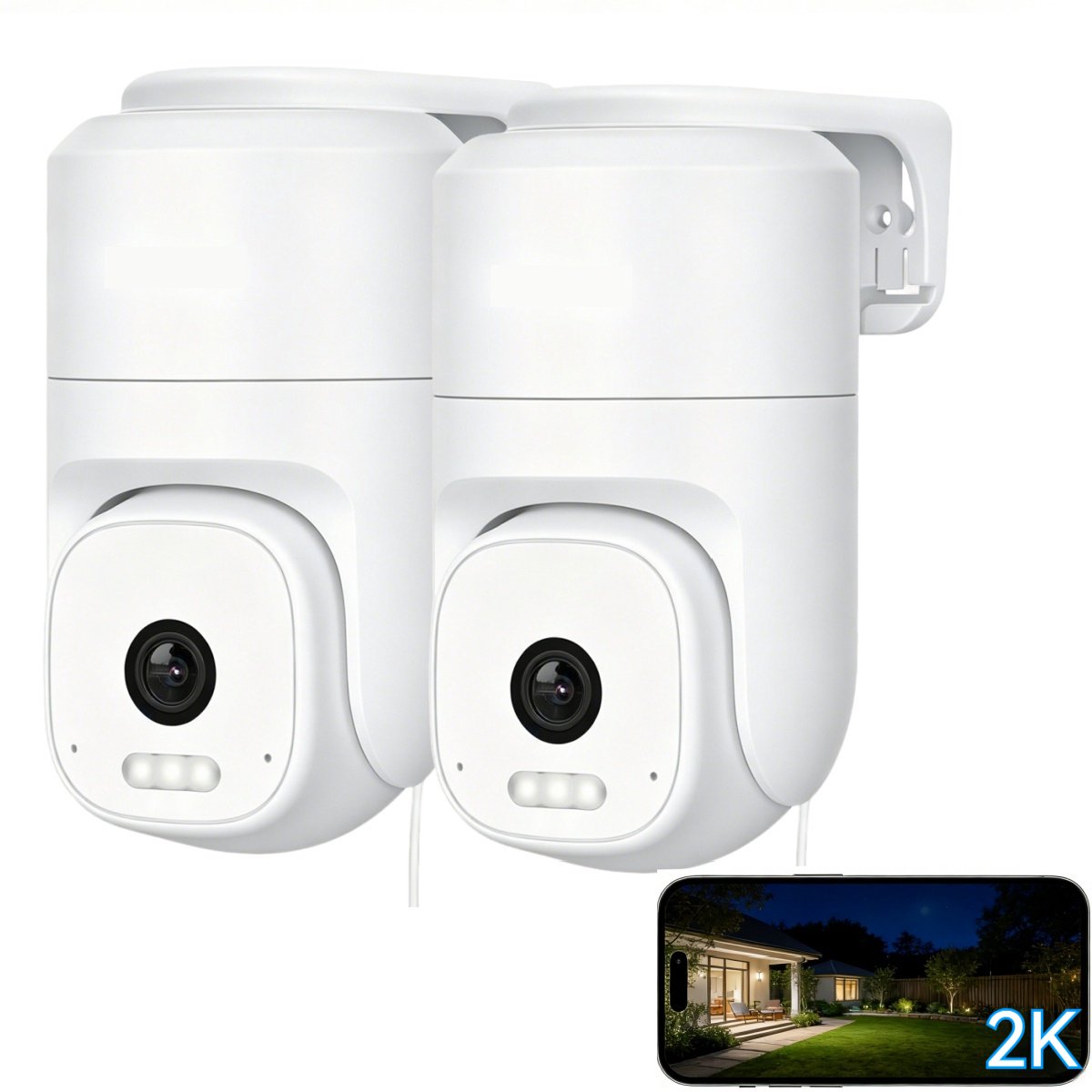 2K Bewakingscamera voor buiten, wifi-camera voor buitenbewaking, 360° PTZ-buitencamera met kleurennachtzicht, buitencamera voor PIR-bewegingsdetectie 2PC