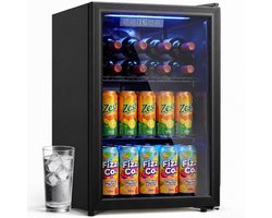 TEKROA® Drankenkoelkast - Mini Koelkast met Glazen Deur - 70L voor 70 Blikjes - Stille - Verstelbare Planken - Zwart