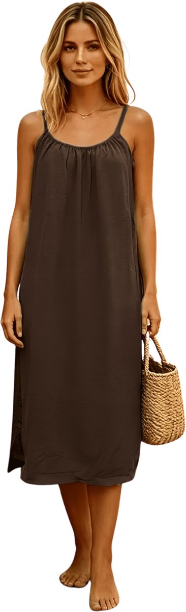 Currero Zomerjurk Dames Zomerjurken Volwassenen Vrouwen Midi Jurk Ibiza Stijl Sundress Dress Koffie Bruin