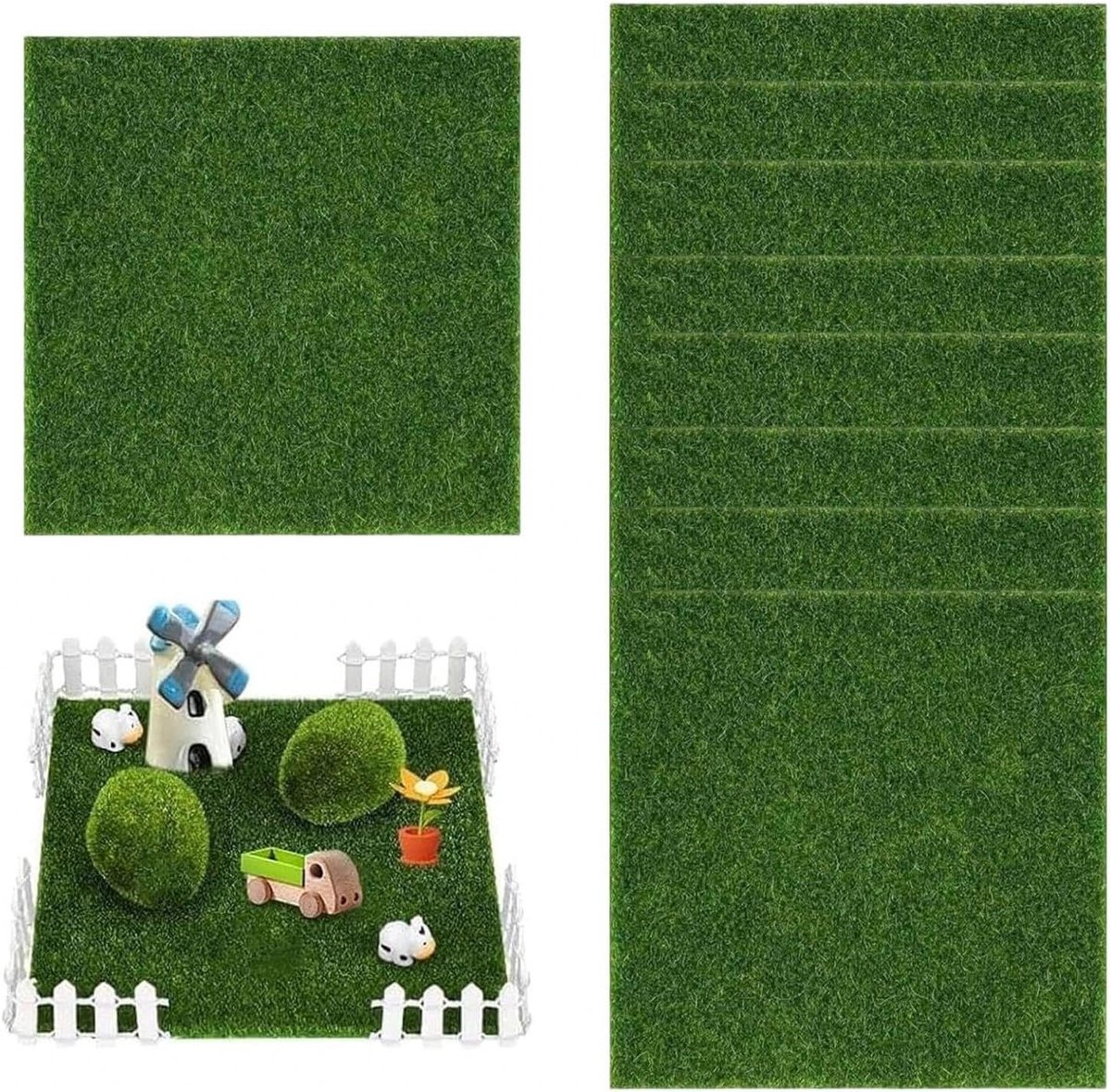 Nepgrasmat vierkanten 15 x 15 cm - 9 stuks groen statisch gras voor miniatuurtuin, poppenhuizen en landschapsmodellen, ideaal voor ambachten en DIY projecten