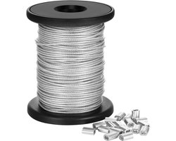 30 m roestvrijstalen ophangdraad (1 mm) met 20 aluminium klemhulzen – voor fotolijsten, spiegels, wanddecoraties, hangende plantenpotten en plafondlampen
