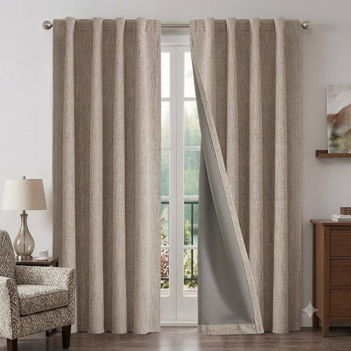 Maison Elara Verduisterende Linnen Gordijnen 2 Panelen 213 cm Lengte - Bordeaux - 100% Blackout Gordijn met Achtertab en Roedezak voor Slaapkamer Woonkamer (132 x 213 cm)