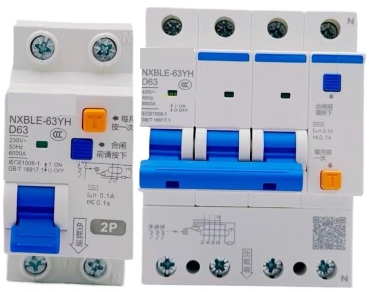 Veiligheidsschakelaar - Stroomonderbreker - Elektrische Beveiliging - Type D RCBO - 32A 40A - Grijs