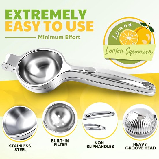Citroenpers - Limoenpers - Lemon Squeezer - Citrusknijper - Handmatige Citruspers - Handdrukmodel - Roestvrijstalen - Voor Diverse Citrusvruchten, Zoals Citroenen, Limoenen en Sinaasappels — afbeelding 3