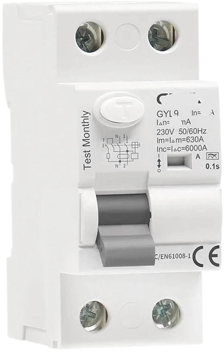 Aardlekschakelaar AC - Stroomonderbreker - Elektrische Beveiliging - Type A 2-polig - 40A 30mA - Grijs