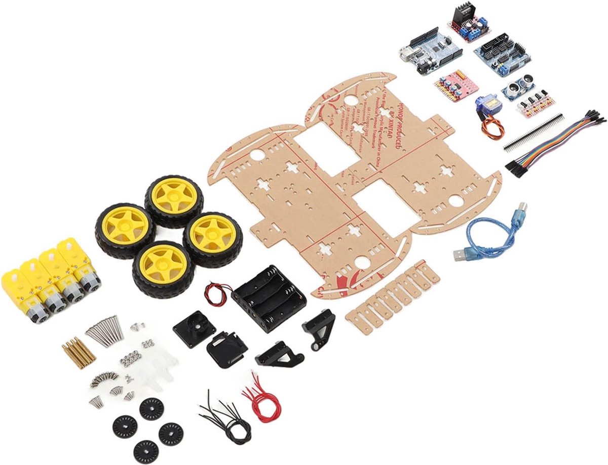 Robot Auto Chassis - Bouwpakket - Educatieve Projecten - Vierwielaandrijving - 25 x 17 x 5 cm - Zwart