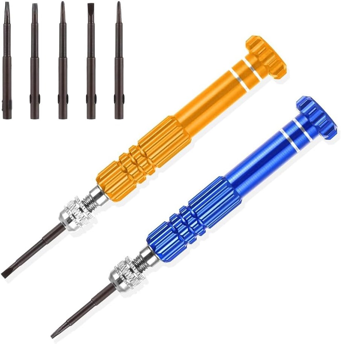 Precisie Schroevendraaierset - Reparatieset Klein - Elektronica Repareren - 5 Magnetische Bits - 8 cm Lengte - Grijs