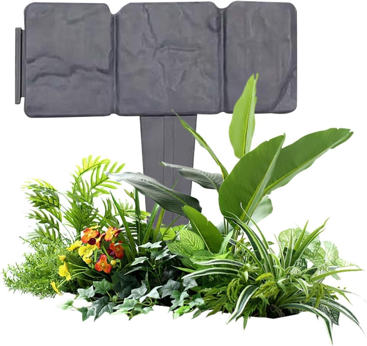 Tuinborder Imitatie Steen - Decoratieve Tuinafsluiting - Bloembedden Afbakenen - Gereedschapsloze Installatie - 26 x 24 cm - Grijs