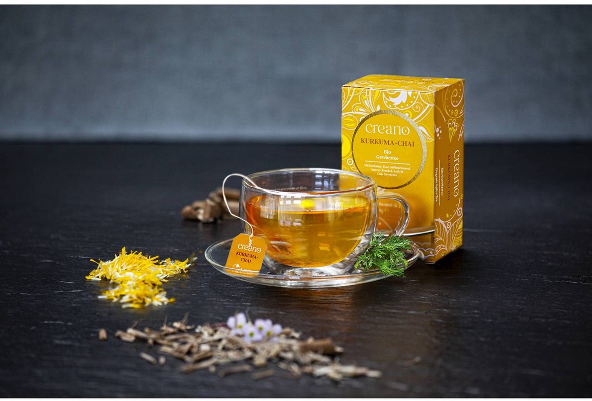 Creano Biologische Thee KURKUMA-CHAI, Biologische Theezakjes-Thee 3-pack (3x 20 Zakjes) *²