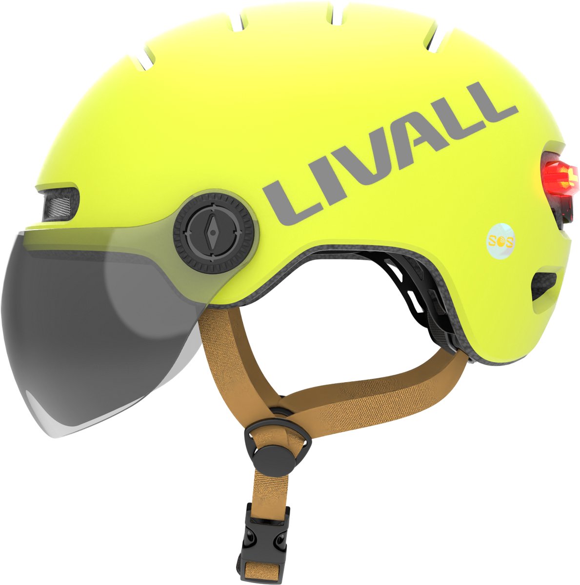 LIVALL L23 Yellow L slimme fietshelm met led-verlichting en afneembaar vizier, NTA8776, gecertificeerd voor e-bikes, fietshelm met valdetectie voor volwassenen (mannen en vrouwen)