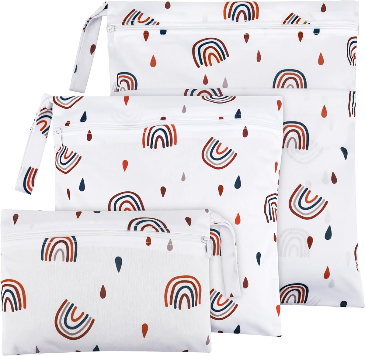 3-delige Wetbag voor Wasbare Luiers, Herbruikbare Nat en Droog Luiertassen met Rits voor Peuters, Ideaal voor Reizen, Strand en Zwembad (Rainbow)
