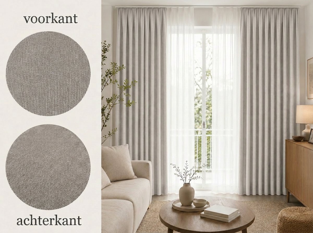 Kant-en-klare 100% Verduisterende & Thermische Gordijnen met Haken (Vlinderplooi) – 140x290 CM – Grijs – Linnenlook – Everyday Elegance Elite Series