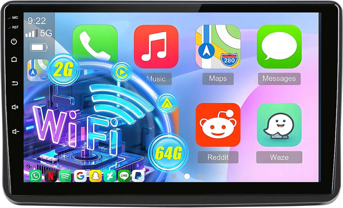 Cestovet autoradio - geschikt voor Fiat Panda 2003 t/m 2012 - 9 inch Android 15 - Draadloos Apple CarPlay & Android Auto | 2GB + 64GB | QuadCore processor - Bluetooth & Wifi