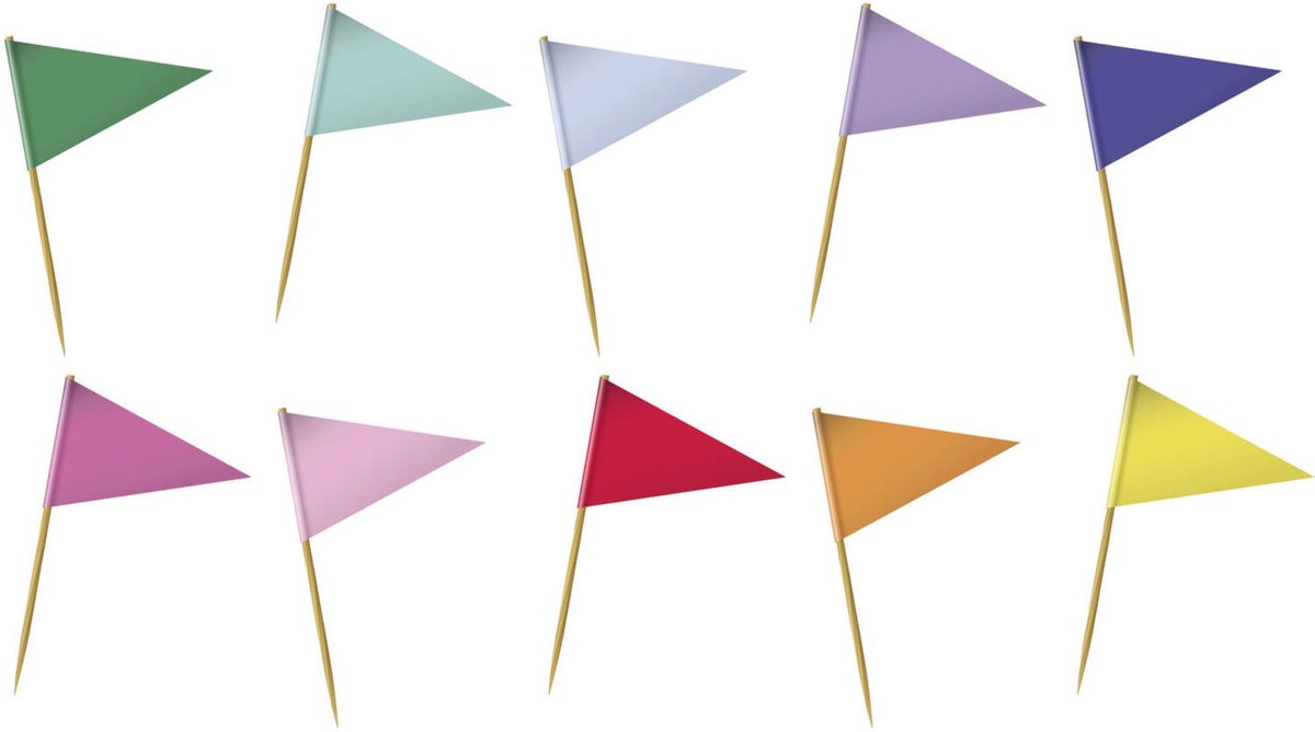 COCTAIL PRIKKERTJES VLAGGETJES GEKLEURD - FOLAT - 10 STUKS - KLEINE VLAG PRIKKERTJES