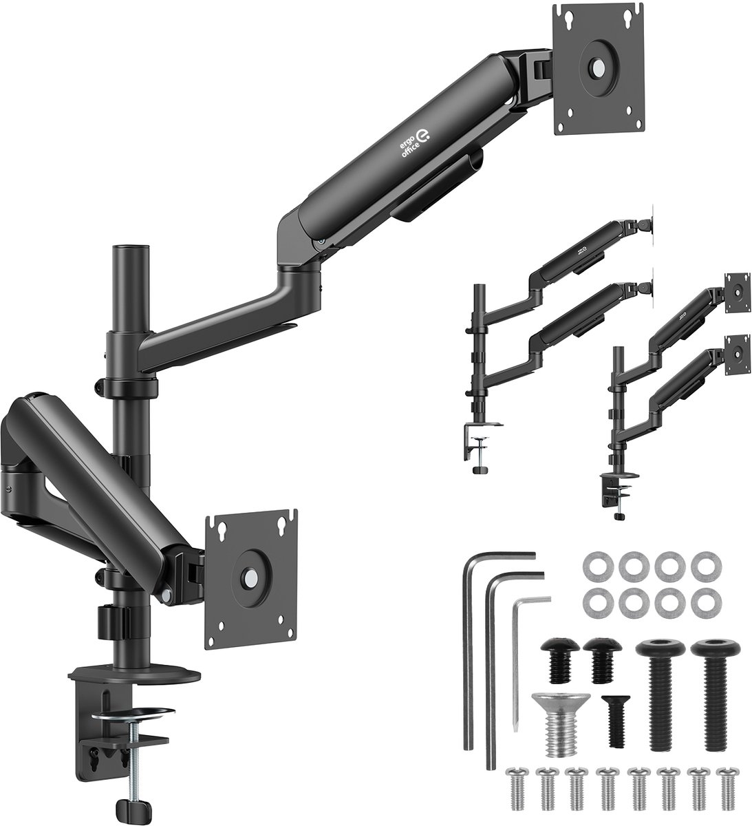 Ergo Office -Monitorbeugel voor 2 schermen, gasveer, 17"-32", 1-10 kg, mat zwart, ER-692 B