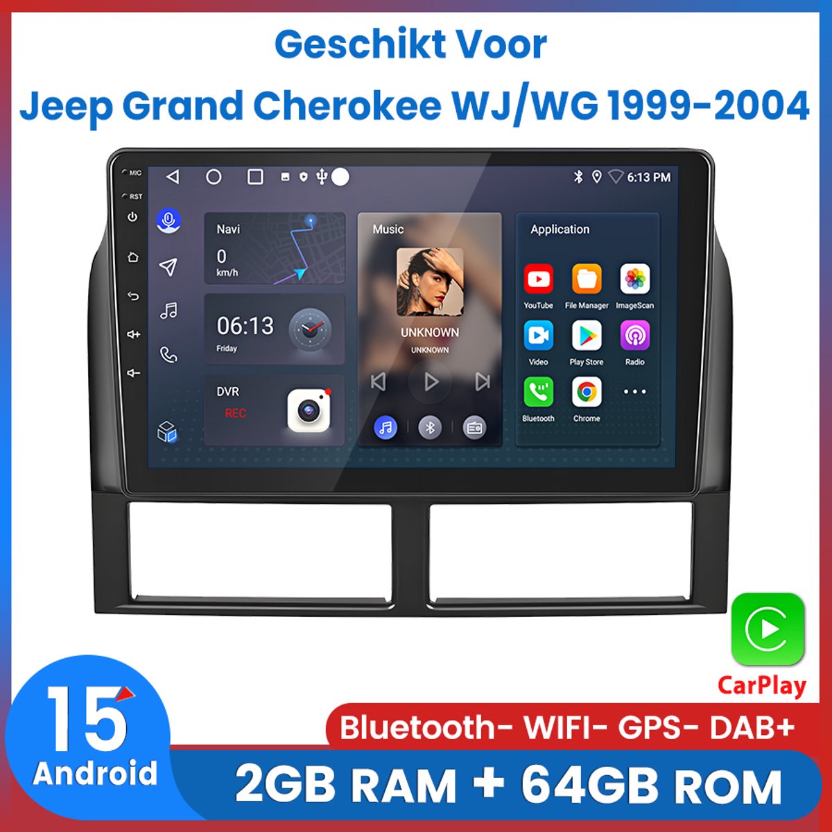 Awesafe Autoradio - Geschikt Voor Jeep Grand Cherokee WJ/WG 1999 t/m 2004 - Draadloos Apple Carplay & Android auto - Android 15.0 Systeem - 9 Inch Radio Scherm - GPS Navigatie - Bluetooth Wifi - Ram 2GB+Rom 64GB