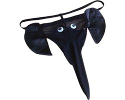 Okado Grappige Heren String Olifant Zwart – Elastisch One Size Ondergoed met Slurf – Humor Cadeau voor Date, Vrijgezellenfeest en Pride Party
