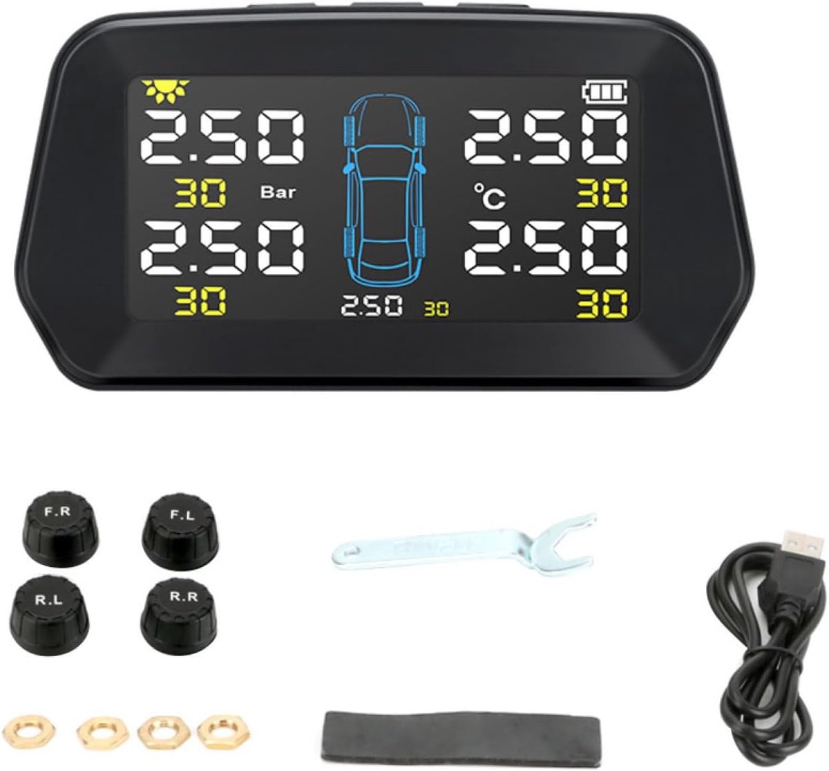 Bandenspanningssysteem - Bandenbewaking - Veilig Rijden - 5 Banden Bewaking - 2 Bar - 3.5 Bar - Zwart