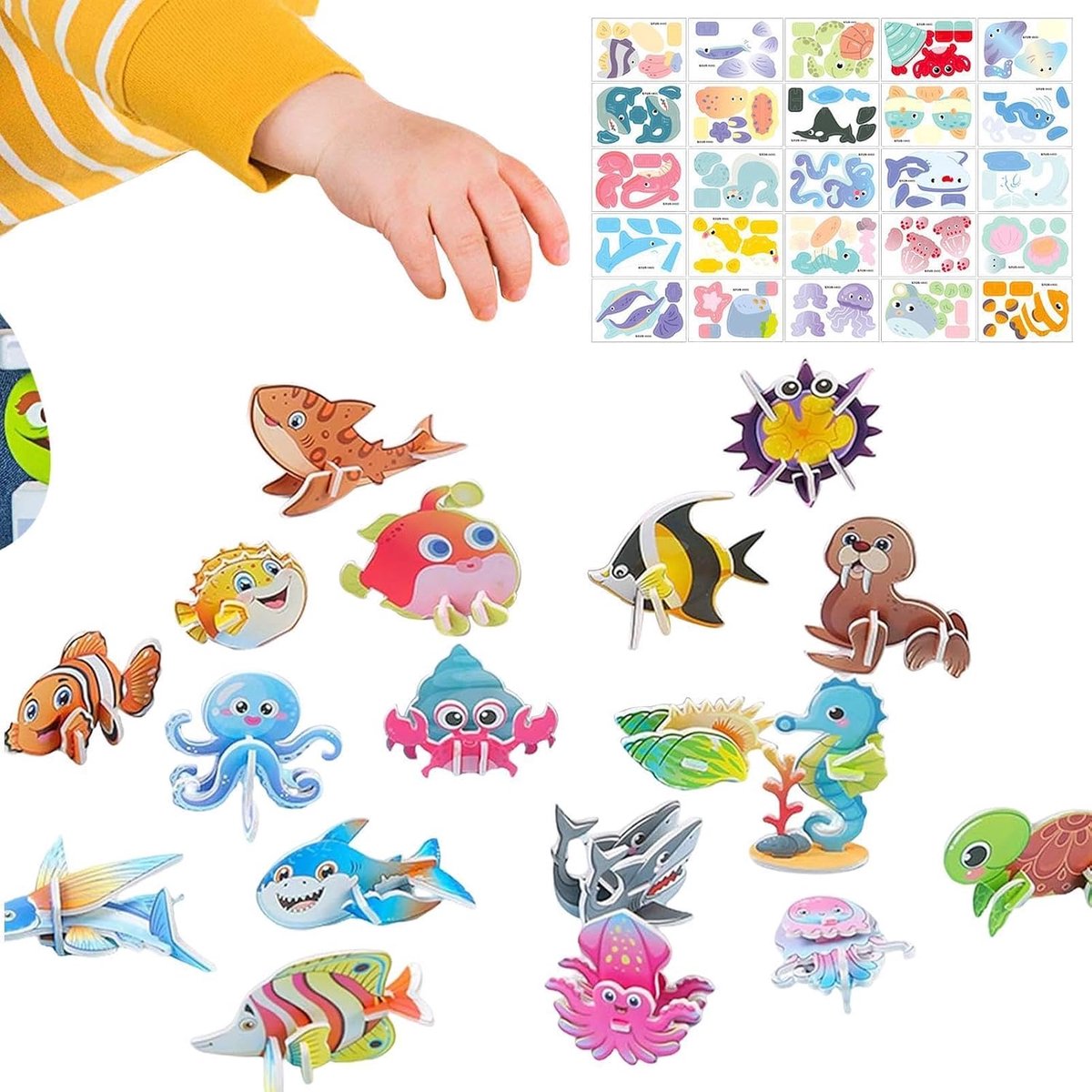 3D Puzzels Kinderen - Papieren Knutselset - Creatief Spelen - Gladde Randen - 25 Delig - Oceaan