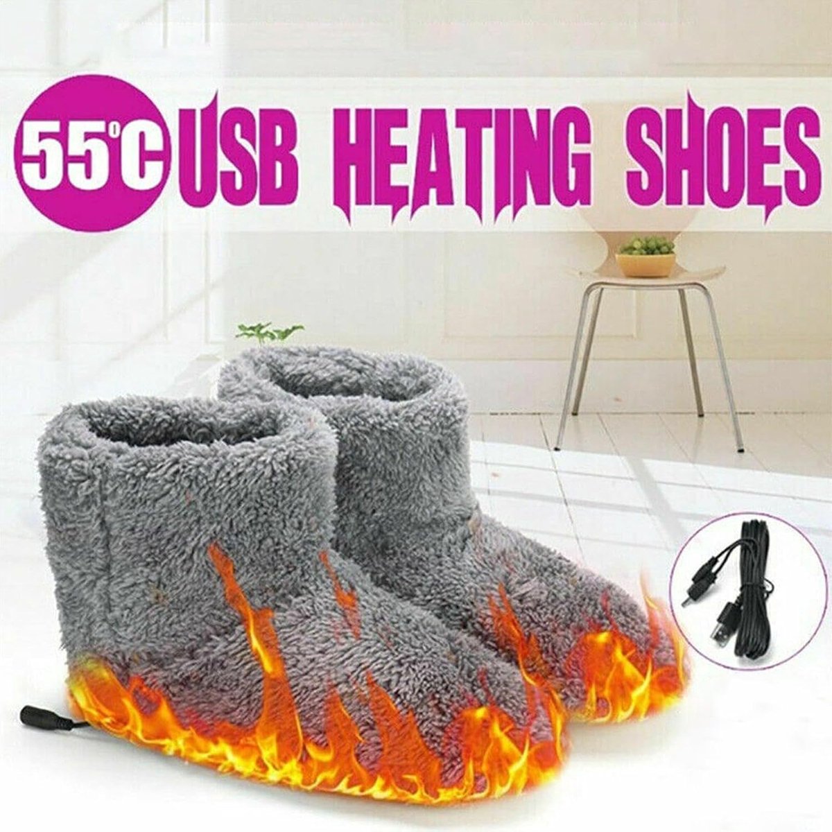 Elektrische Voetenwarmer - Verwarmde Pantoffels - Winterse Warmte - USB Oplaadbaar - Maat 39-43 - Grijs — cadeau in Gadgets - foto 3