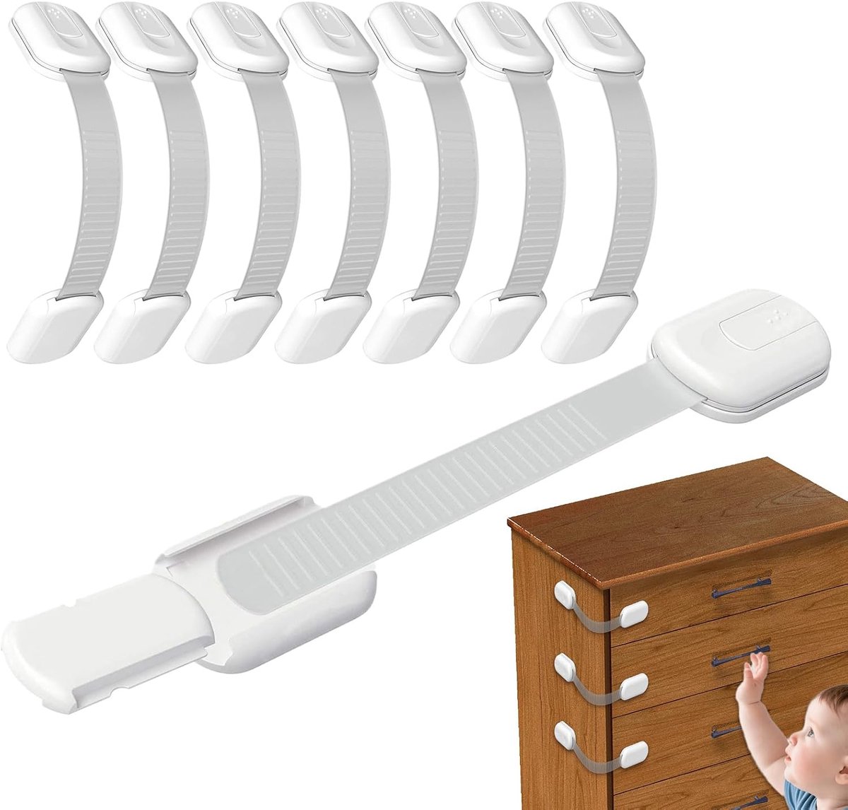 Kast Kinderslot - Babybeveiliging Meubelslot - Ongevallen Voorkomen - Oppervlaktevriendelijke Bevestiging - 8 stuks - Wit
