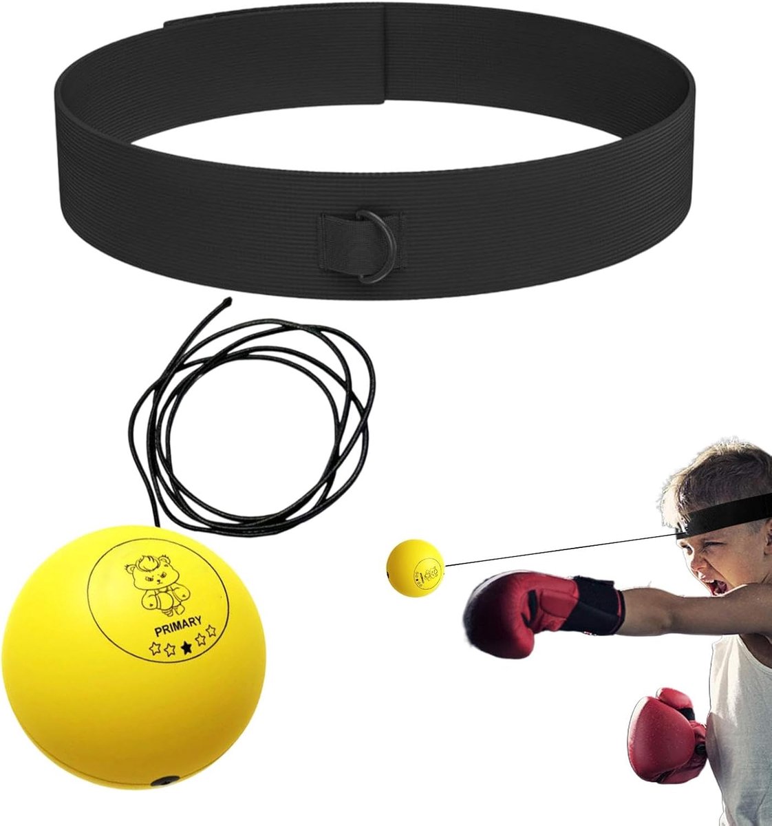Boksreflexbal Set - Trainingsbal Hoofdband - Verbeter Reflexen - PU Schuim Bal - 7cm 8cm 9cm - Geel