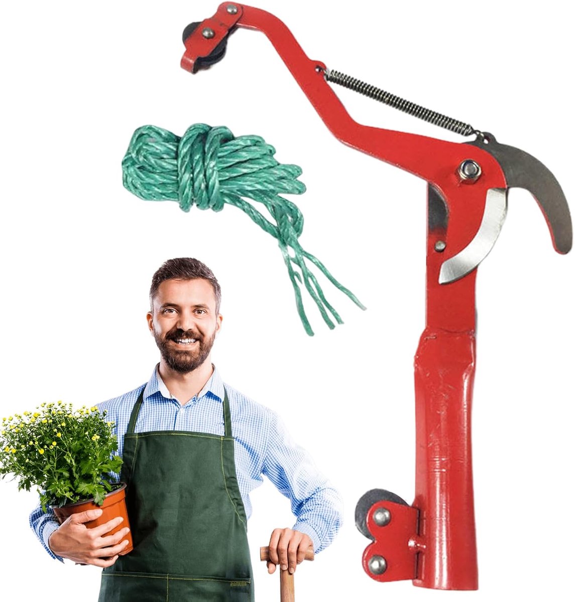 Takkenschaar Snoeischaar - Tuin Snoeigereedschap - Precisie Snoeien - Katrolsysteem Minder Belasting - 30x23cm Touw 1.5m - Rood