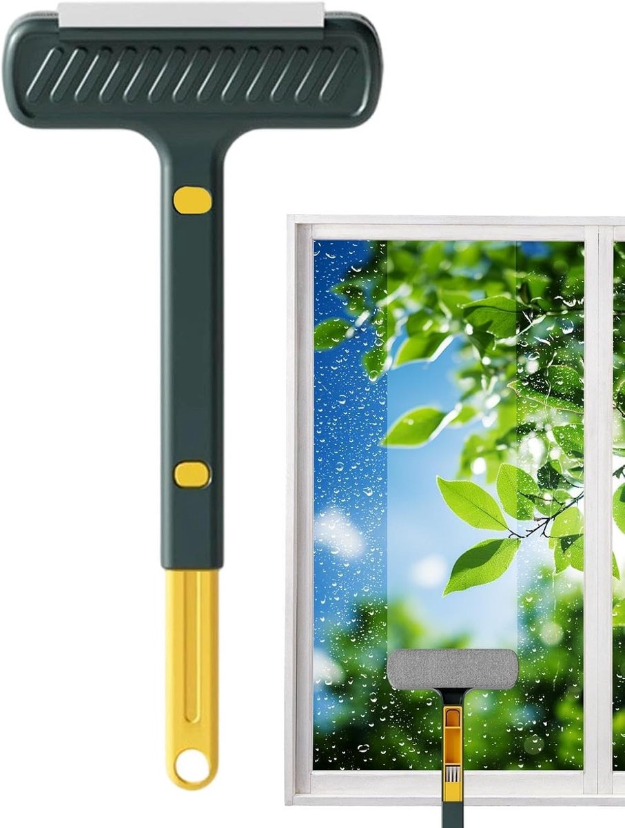 Raamscherm reiniger - Raamwisser borstel - Glas reinigen - 2-in-1 met rakel - Uitschuifbaar - Groen