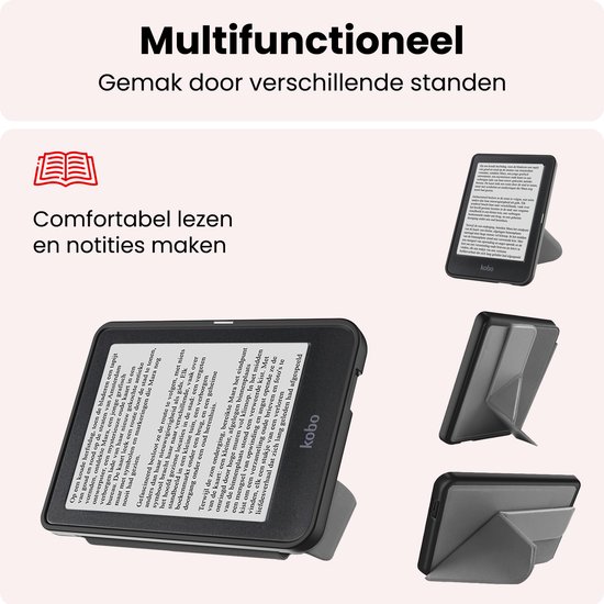 Hoes Geschikt voor Kobo Nia Hoesje Bookcase Cover Book Case Hoes Sleepcover Trifold - Grijs — afbeelding 3