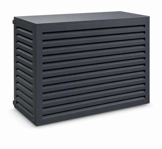 Antracietkleurige ombouw voor buitenunit, geïsoleerd op een witte achtergrond.