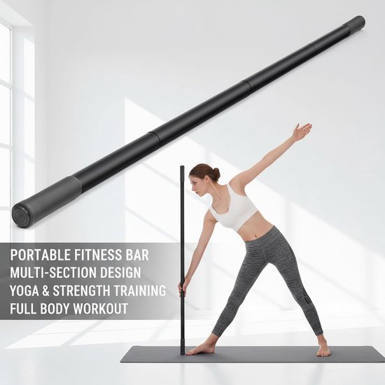 Yogastok - Fitnessstok Rekstok - Yoga Accessoires - Makkelijk mee te Nemen - Schuimrubberen Handgreep - Antislip Eindkap - 151cm - Zwart — afbeelding 4