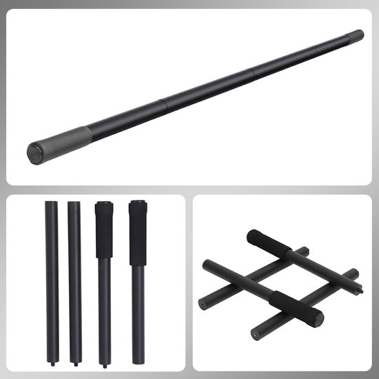 Yogastok - Fitnessstok Rekstok - Yoga Accessoires - Makkelijk mee te Nemen - Schuimrubberen Handgreep - Antislip Eindkap - 151cm - Zwart — afbeelding 3