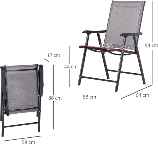 Klapstoel met armleuningen, set van 2, campingstoel, visstoel, metaal, grijs, 58 x 64 x 94 cm — afbeelding 4