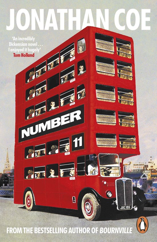 Boekomslag voor 'Number 11' van Jonathan Coe met een rode dubbeldekkerbus waarop 'Number 11' staat.
