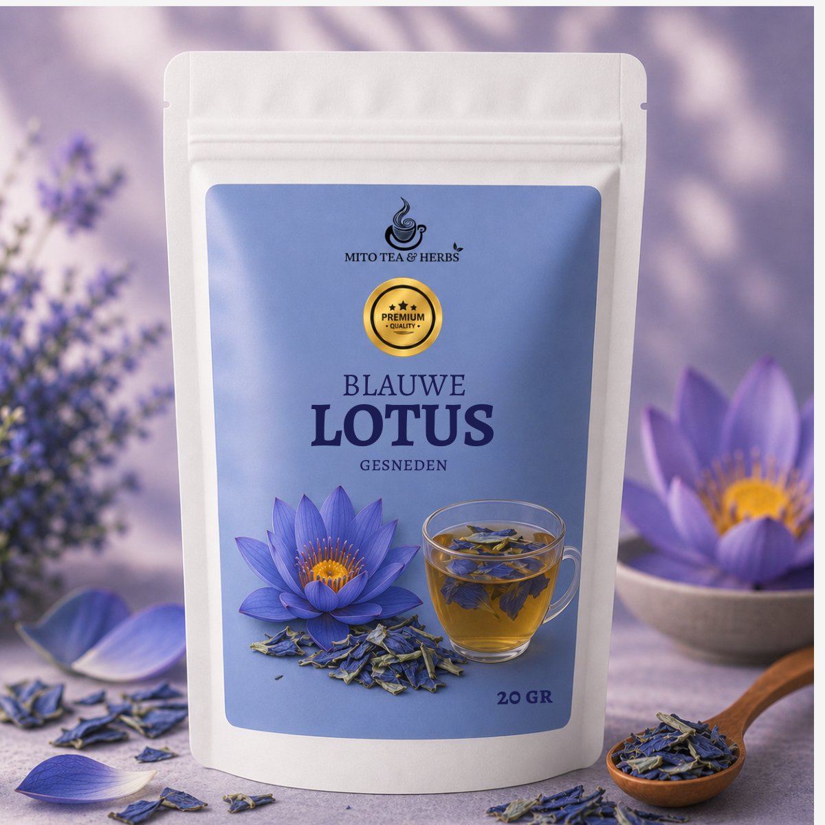 Mito Blauwe Lotus - Blue Lotus - Nymphaea caerulea - Blauwe Lotus Thee - Gesneden en gedroogd - 20 gram