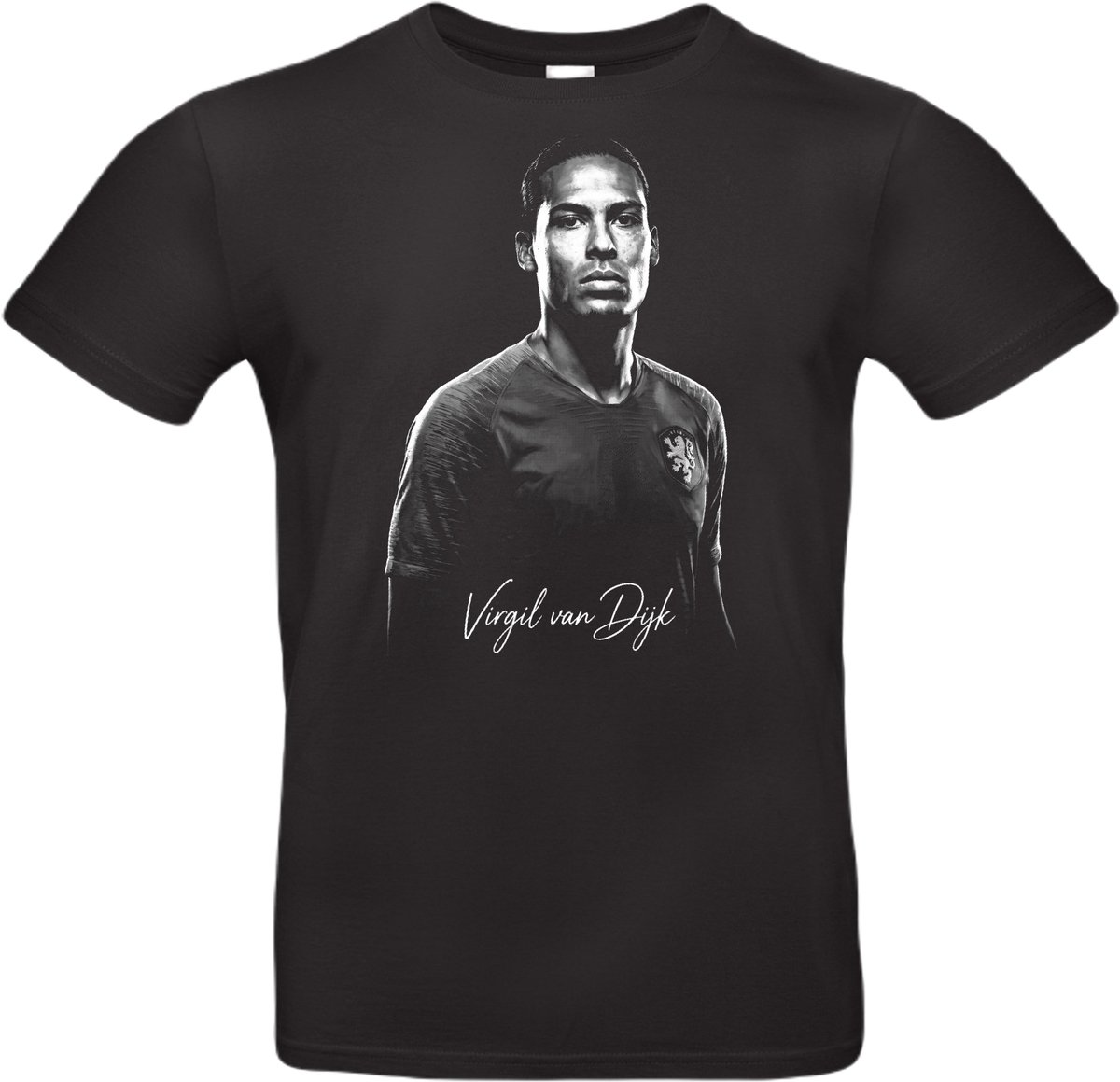 T-shirt zwart met opdruk van het Nederlandse voetbal icoon Virgil van Dijk maat M van Shirtmakelaar